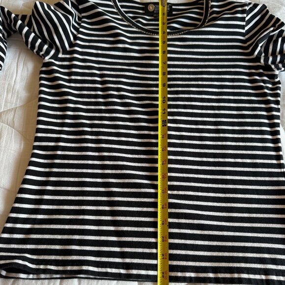 Christine Alexander Black & White Stripe Top w/ Swarovski Crystals – Size L – NW - Picture 12 of 12